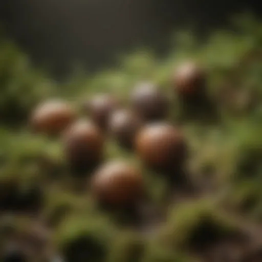 A close-up of acorns on a bed of moss, highlighting their natural beauty and texture.