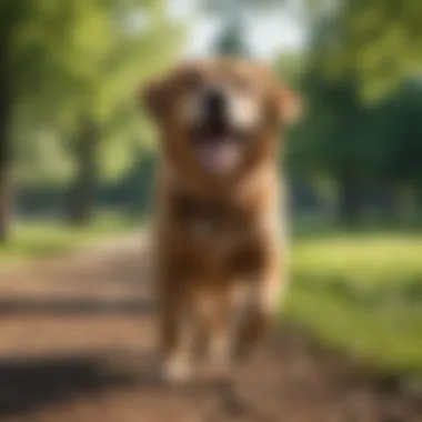 A joyful dog playing in a lush green park setting, representing health and happiness.