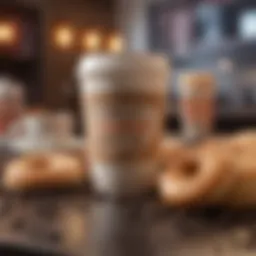 A cup of coffee with Dunkin' logo surrounded by promotional materials