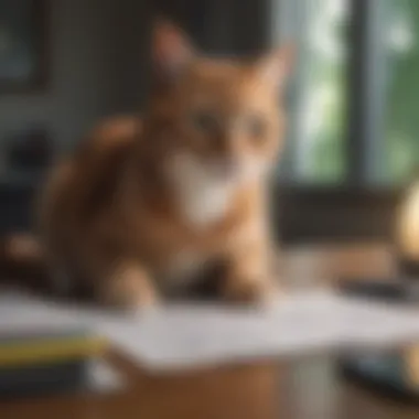 A thoughtful cat owner reviewing insurance policy documents