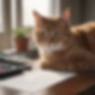 A calculator next to a cat, symbolizing costs of insurance policies