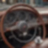 Close-up of a vintage car dashboard showcasing its unique design and features.