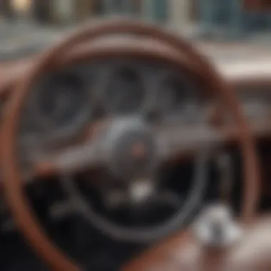 Close-up of a vintage car dashboard showcasing its unique design and features.