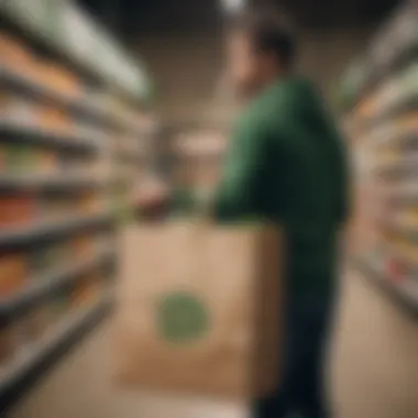 A delivery person with a grocery bag from Whole Foods