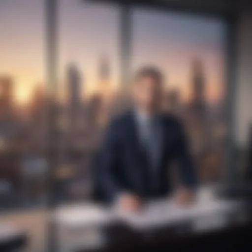 A professional in a modern office overlooking a city skyline