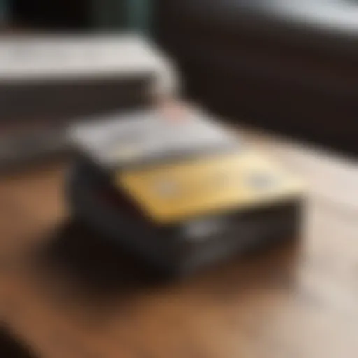 A secured credit card on a wooden table with financial documents