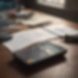 Elegant depiction of financial documents and a calculator on a desk.