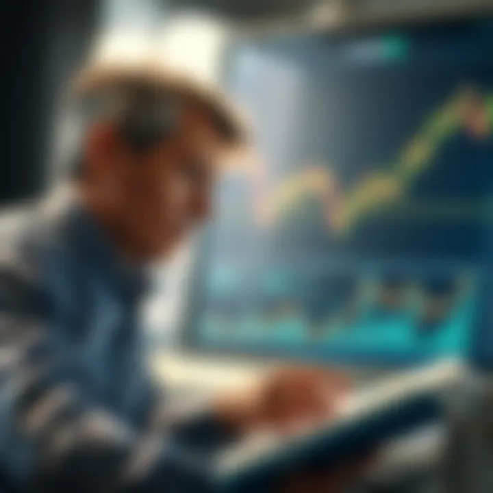 Investor contemplating financial decisions with market charts