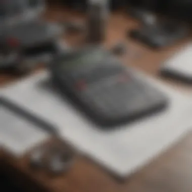 A calculator and medical bills on a desk