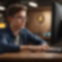 A young individual engaging with cryptocurrency on a computer