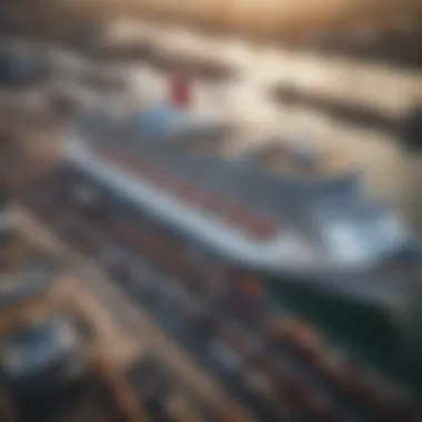 An aerial view of a busy Carnival Cruise dock, highlighting passenger embarkation during peak season.