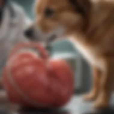 Veterinary Heart Examination A canine undergoing heart examination with a veterinarian.