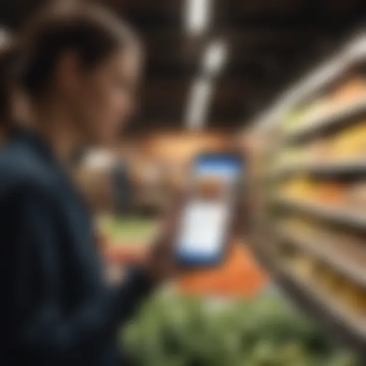 Consumer analyzing grocery store hours on a phone