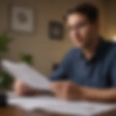 A person reviewing tax documents with a worried expression