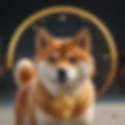 Illustration of Shiba Inu cryptocurrency logo with a digital background