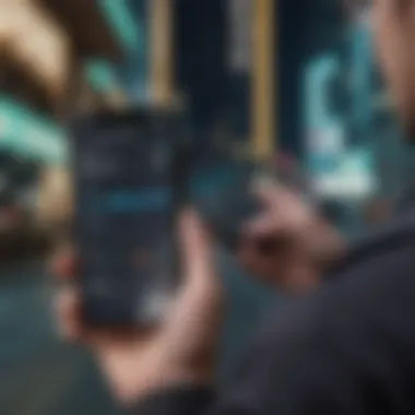 Accessing Stock Prices Anywhere An investor using a mobile app to check stock prices on the go